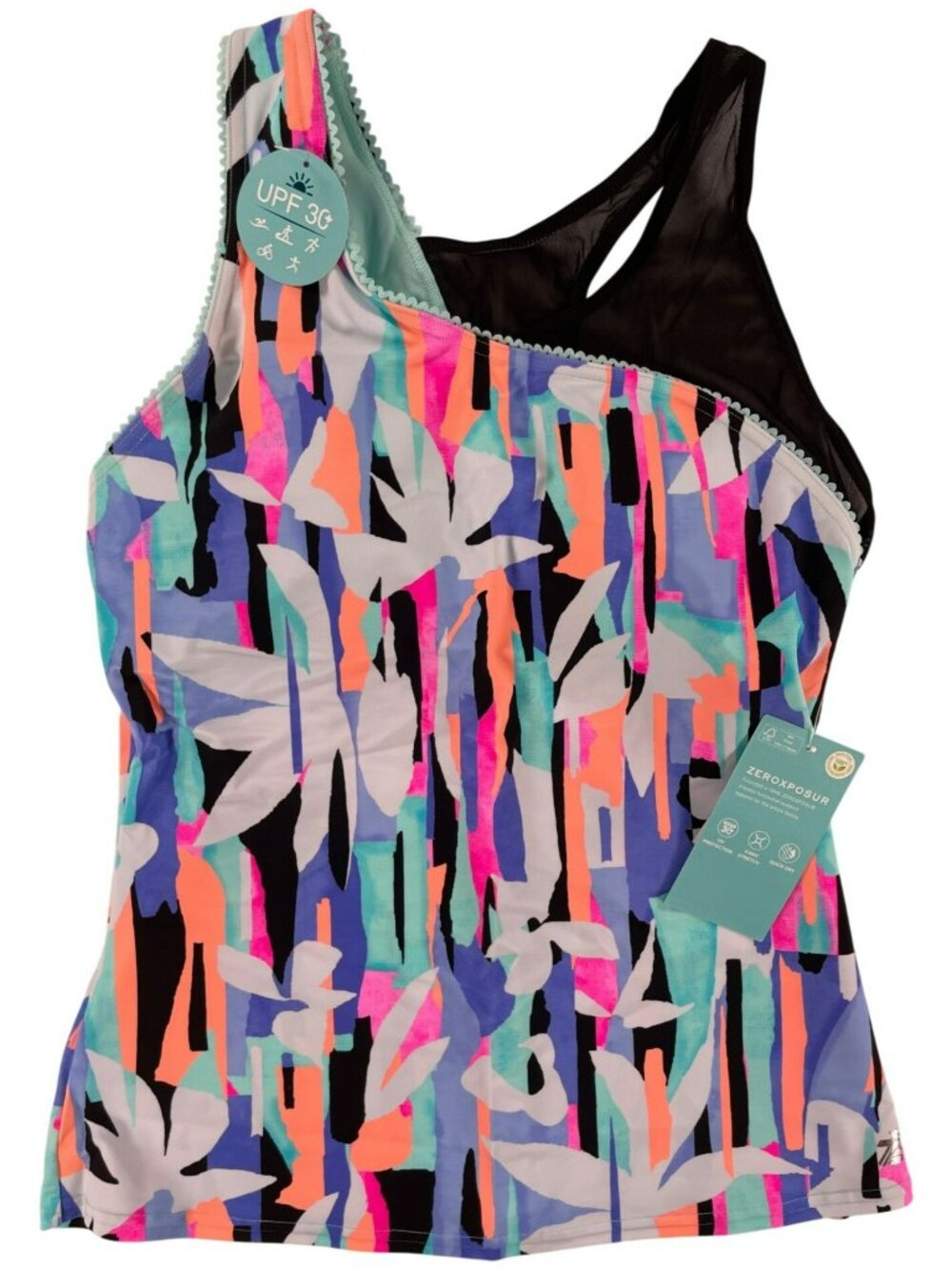 ZeroXposur Tankini UPF 30+ Swim Beach Top Floral Breeze Print Size Large NEW